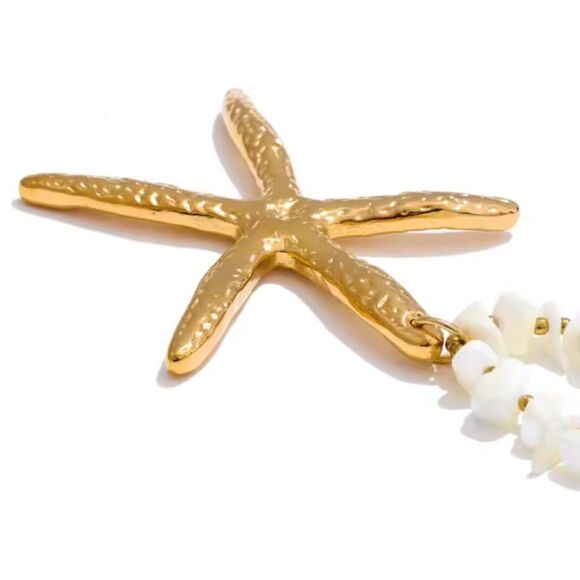 Gold Starfish & Natural Shell Necklace – Coastal Chic Statement Piece - Picture 6 of 12